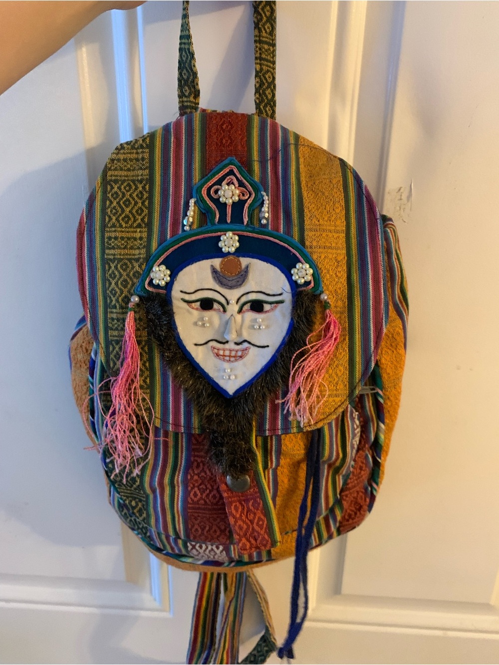Buddha Bohemian hippy Drawstring Backpack Small Multicolor Striped